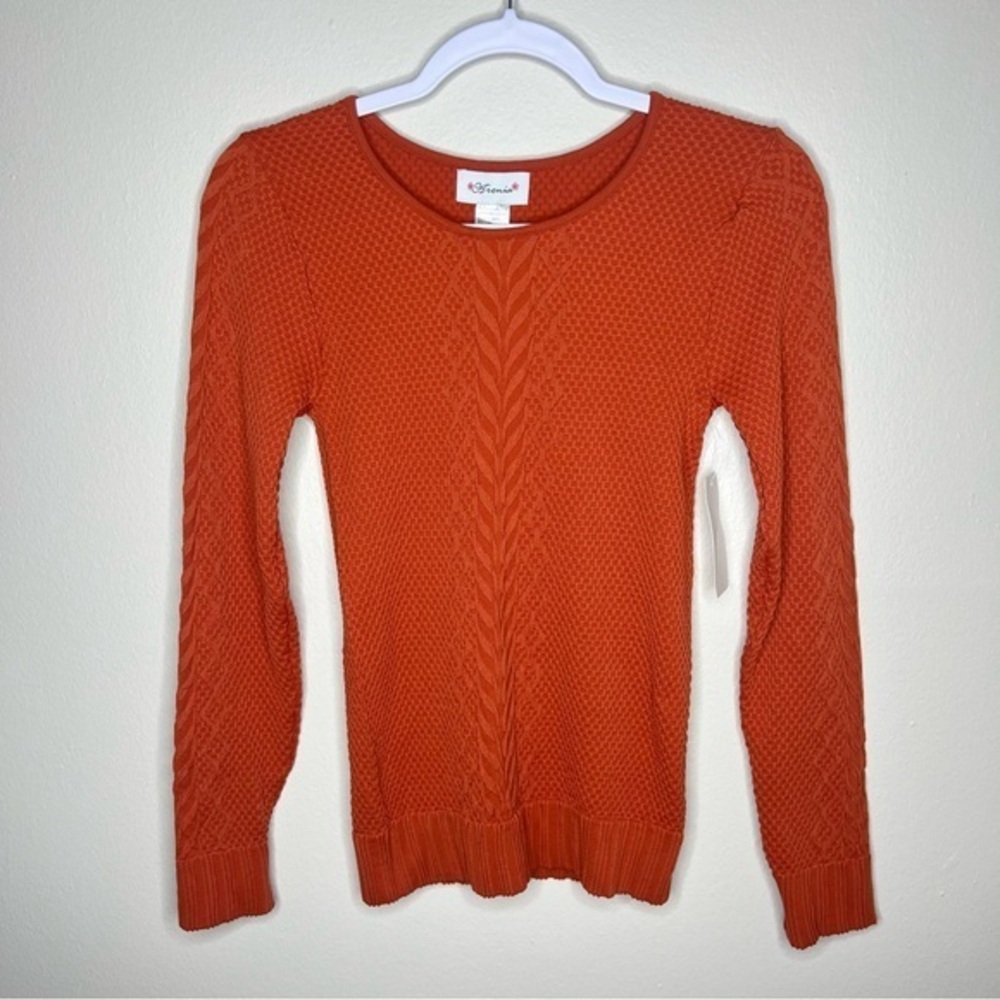 Aronia Womens‎ Size S Orange Stretch Knit Textured Long Sleeve Thermal Top
